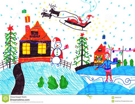 Make a christmas cards on this christmas. Child Kids Watercolor Drawing Of House Royalty-Free Stock ...