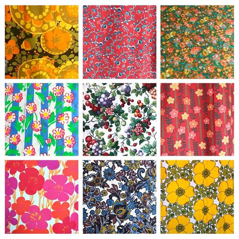 70s Swedish Vintage Fabric Floral Print Colorful Retro Fabric Etsy