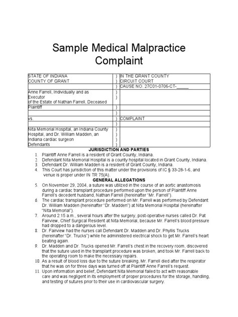 A Claim Of Medical Malpractice And Negligence Resulting In Death