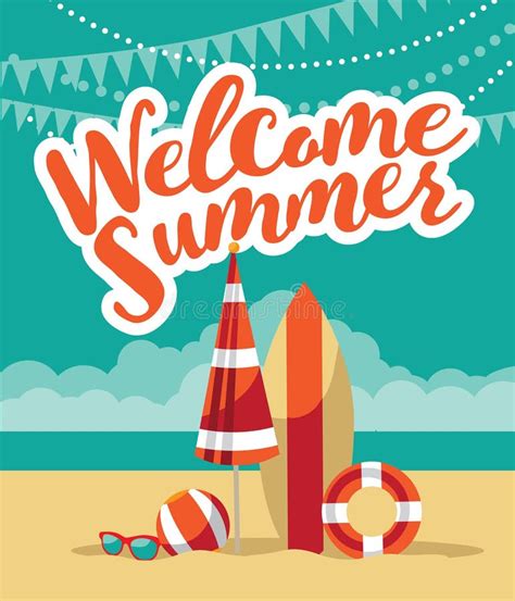 Welcome Summer Fun Flat Design Stock Vector Illustration Of Ocean