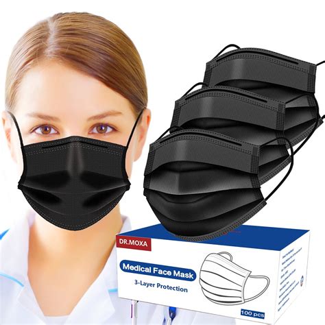 100 pack usa made disposable face masks black 3 ply breathable protection mask