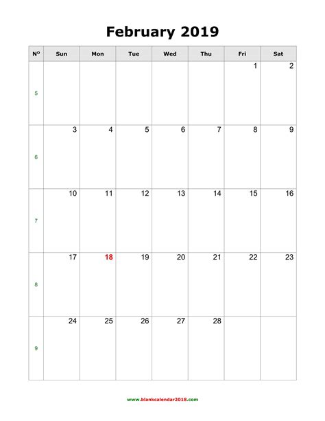 Blank Calendar For February 2019