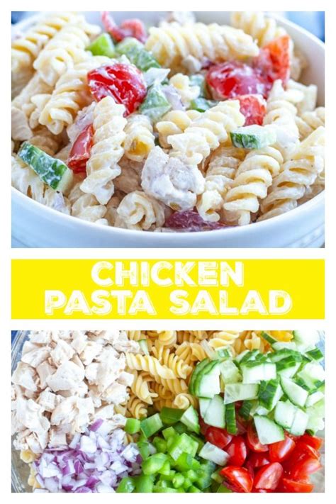 Creamy Pasta Salad Filled With Chicken And Veggies And Covered In A