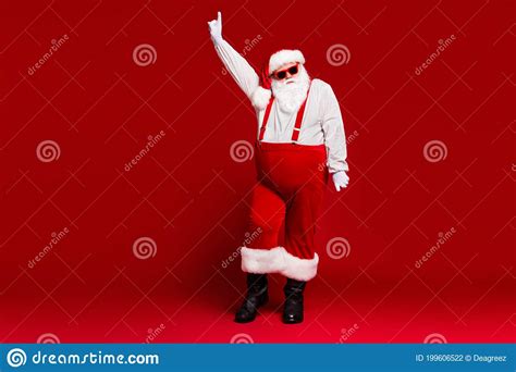 full length body size view of his he attractive cool funny fat white haired santa father