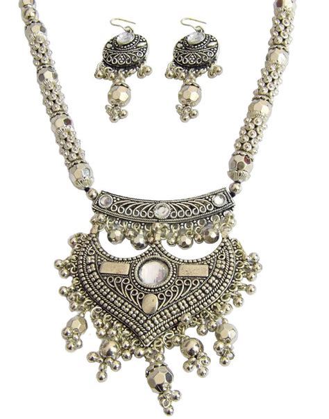 Buy Oxidized Metal Navratri Jewellery Set Glass Beads Pendant Online