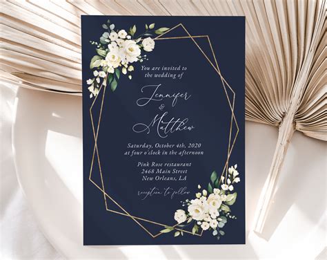 Beautiful Navy Blue Background Wedding Invitation Design Templates For