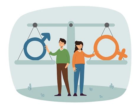 premium vector gender equality concept man and woman next to large scales balance and equal rights
