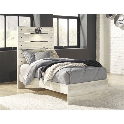 Wispy white finish over replicated oak grain with. Signature Design by Ashley Cambeck Rustic Twin Panel Bed ...
