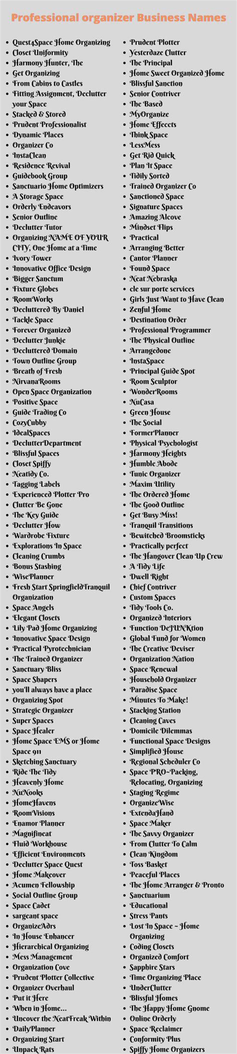 400+ Best and Professional Organizer Business Names