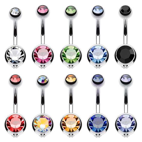 BodyJ4You 10PC Belly Button Ring Double CZ Stainless Steel 14G Navel