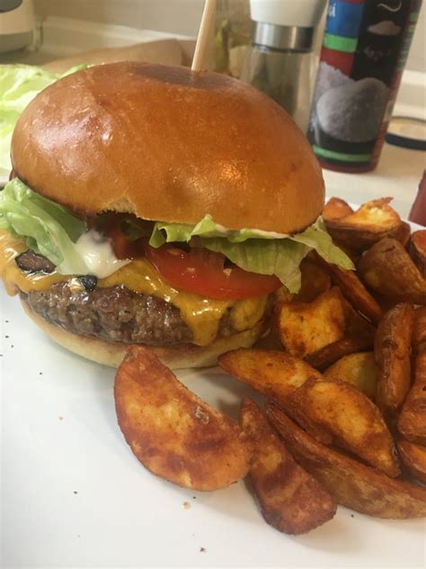 Homemade Brioche Buns Beef Bacon Cheddar Veggies And BBQ Sauce