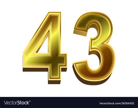3d Golden Number 43 Isolated On White Background Vector Image