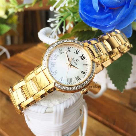 The matching bracelet sparkles with 144 swarovski crystals and an open cuff shape. Bulova White Mother of Pearl Dial Rose Gold Diamond ...