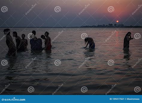 Myanmar Morning Bath Inside Irrawaddy River Editorial Photo Image