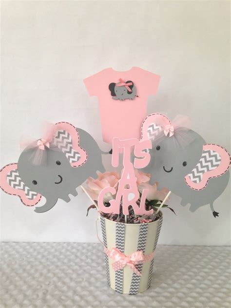 Pink And Gray Elephant Baby Shower Centerpiece Pink And Gray