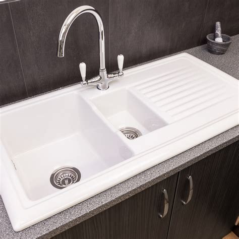 Square large bowl kitchen sink stainless steel lh / rh drainer handmade sink uk. Reginox 1 1/2 Bowl Ceramic Kitchen Sink & Drainer White ...