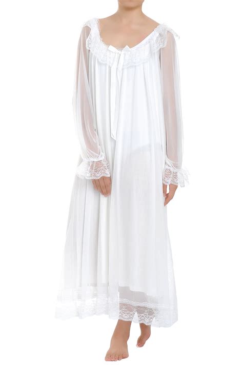 Latuza Womens Long Sheer Vintage Victorian Nightgown With Sleeves