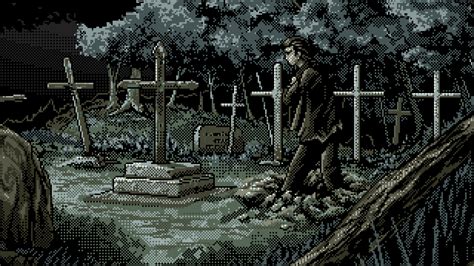 Digital Art Pixel Art Pixelated Pixels Cross Cemetery Trees