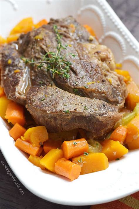 With the instant pot, you can sear the roast and saute the onions and cook it all in the same pot. Simple Pot Roast with Carrots and Squash - Cooking With Curls