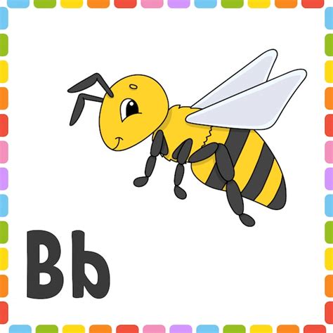 Premium Vector Funny Alphabet Letter B Bee Abc Square Flash Cards