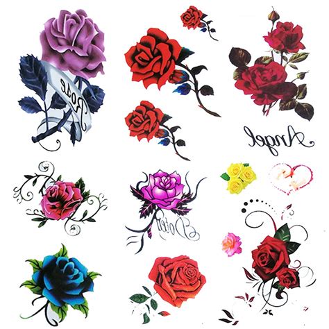 38 elegant lion tattoos on hand 6 Sheet Small Fake Rose Tattoo for Women Kids Girls ...