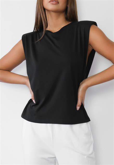 Black Shoulder Pad Sleeveless Top | Missguided