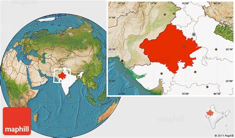 Satellite Location Map Of Rajasthan Highlighted Country