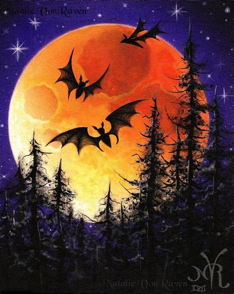 Light Of Night Acrylic On Canvas Halloween Bat Moon Night Art