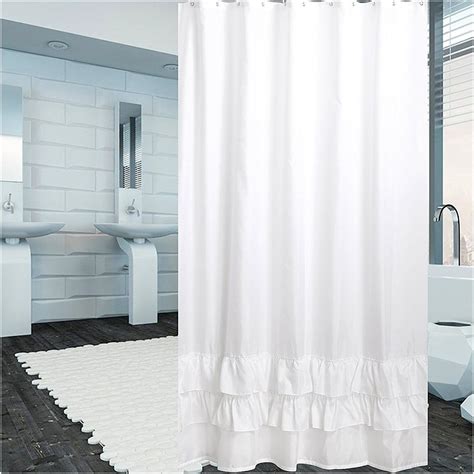 Bathroom Decor Shower Curtain Polyester Fabric Washable White Ruffle 72x72 Ebay