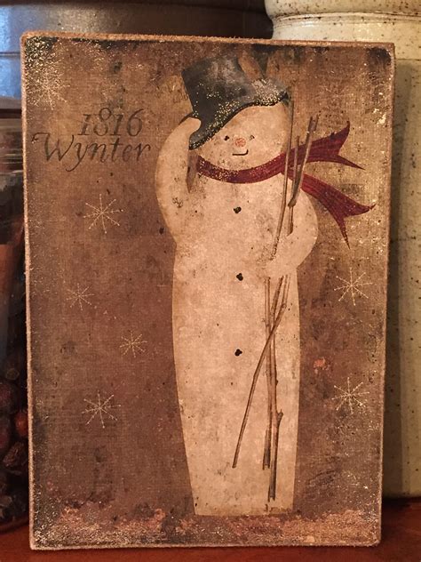 Handmade Primitive Folk Art Snowman Winter 1816 Wynter Snow Etsy