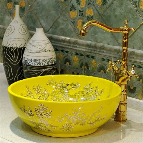 Europe Vintage Style Hand Painting Art Porcelain Countertop Basin Sink