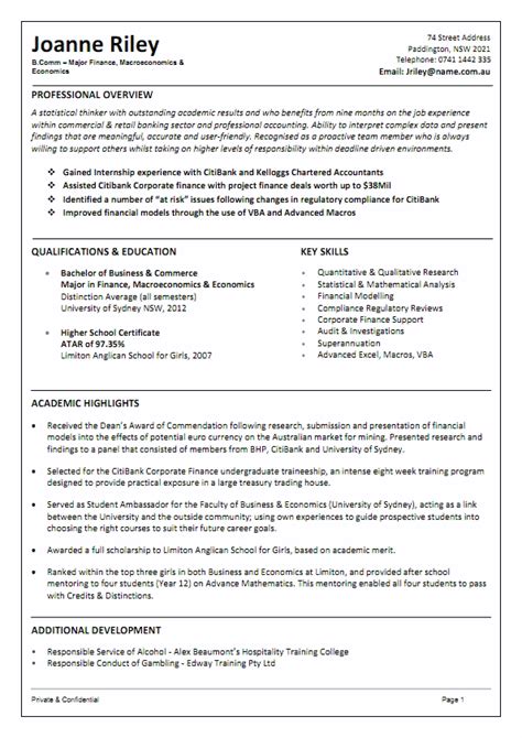 In australia, a cv is often referred to as at migration centre of australia, we often receive resumes from clients with great work experience, great educational background and often in a very nice format. Cv Examples In Australia - CV template: Standard professional format