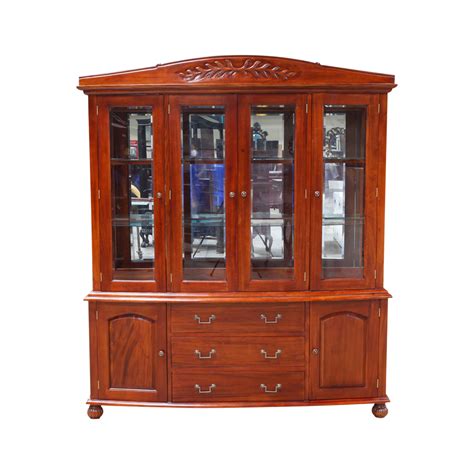 Solid Mahogany Wood Display Cabinet With Glass Doors Antique Design