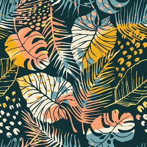 Abstract Creative Seamless Pattern With Tropical Plants And Artistic
