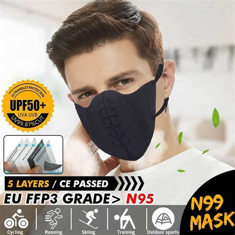 5pcs Reusable Ffp3 N99 Face Mask Black