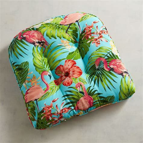 Featuring an image of a garden chair in a luscious green garden, you can almost feel the sun warming your skin; Tufted Flamingo Standard Contour Cushion in Turquoise ...