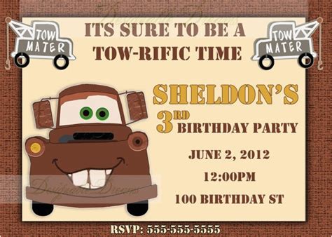 Tow Mater Birthday Invitations tow Mater Birthday ...