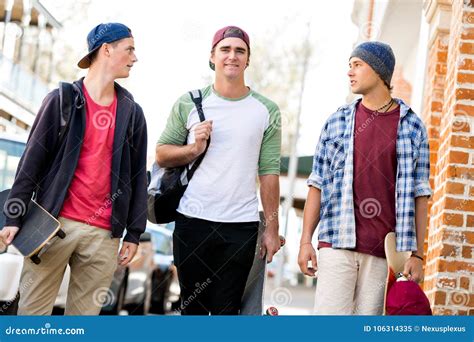 Teenage Friends Walking At The Street Stock Image Image Of Motion