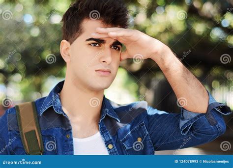 Young Man Looking Far Away Stock Image Image Of Park 124078993