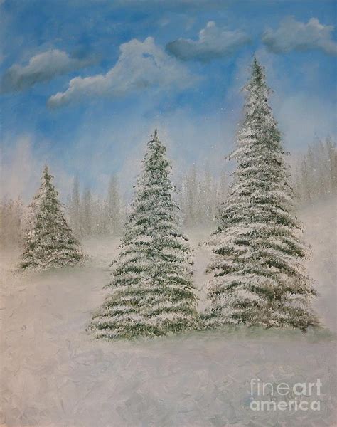 Evergreens In Snow Painting By Barrie Stark Fine Art America