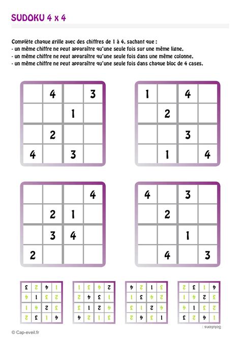 Des grilles à télécharger au format pdf. Sudoku enfant - Fichier PDF