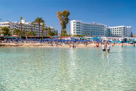 Ayia Napa Cyprus April 04 2016 People Swimming And Sunbathing On