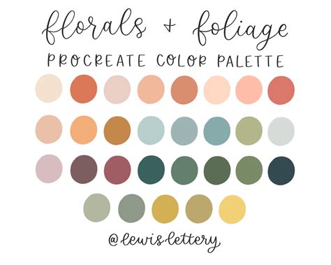 Digital Color Palettes Swatches Greenery Procreate Color Palettes