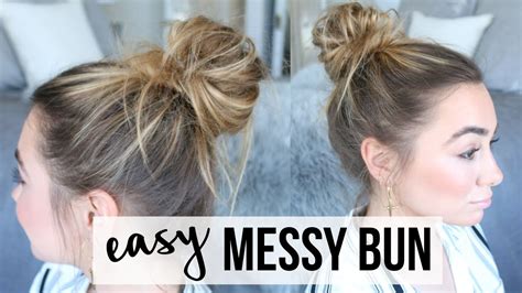 Brush your hair, pull it into a high ponytail, and secure tightly with an elastic. EASY MESSY BUN TUTORIAL | FINE, THIN HAIR - YouTube