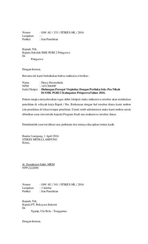 Contoh Surat Izin Penelitian Ke Kesbangpol