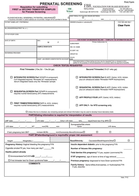 Fillable Prenatal Screening Form Printable Pdf Download
