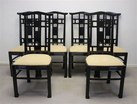 Set of 6 Black Lacquered Japanese style Dining room chairs, 1970s | #123634