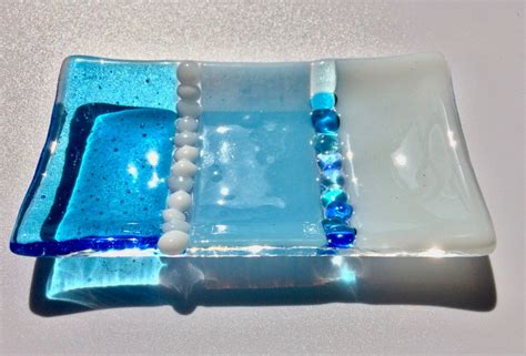 Fused Glass Blue And White Contemporary Dish Fused Glass Etsy