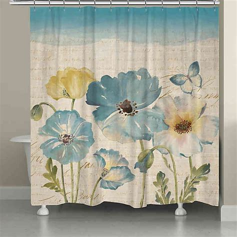 Laural Home Poppies Shower Curtain In Teal Bed Bath And Beyond Poppy Shower Curtain Vinyl