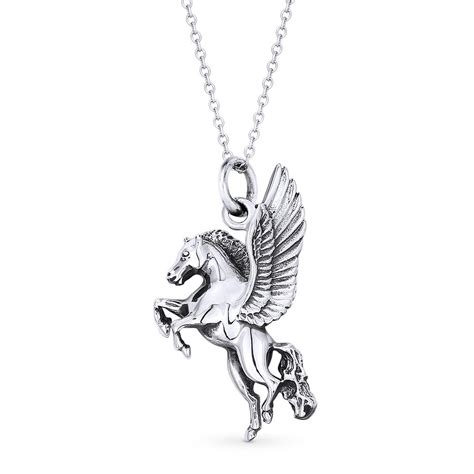 Pegasus Winged Horse Animal Charm Pendant And Cable Chain Necklace In